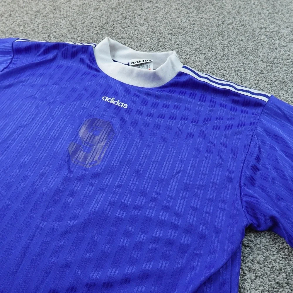 VTG‎ Adidas Shirt Mens XL Blue Striped 9 Soccer Futbol Football Jersey USA 90s